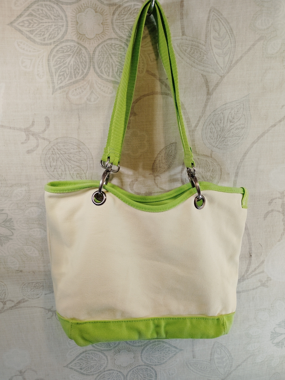 thirty-one Cream Tote with Lime Green Trim